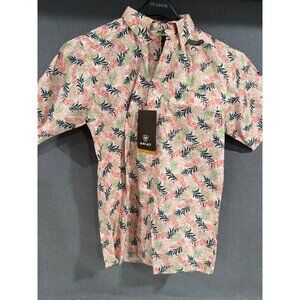 Ariat Mens Fitted Tea Rose Print Short Sleeve Shirt S Lightweight Cotton Blend
